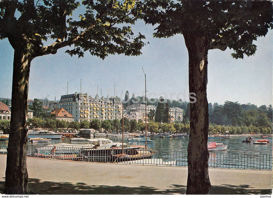 Lausanne Ouchy - Beau Rivage - hotel - sailing boat - 1960 - Switzerland - unused - JH Postcards