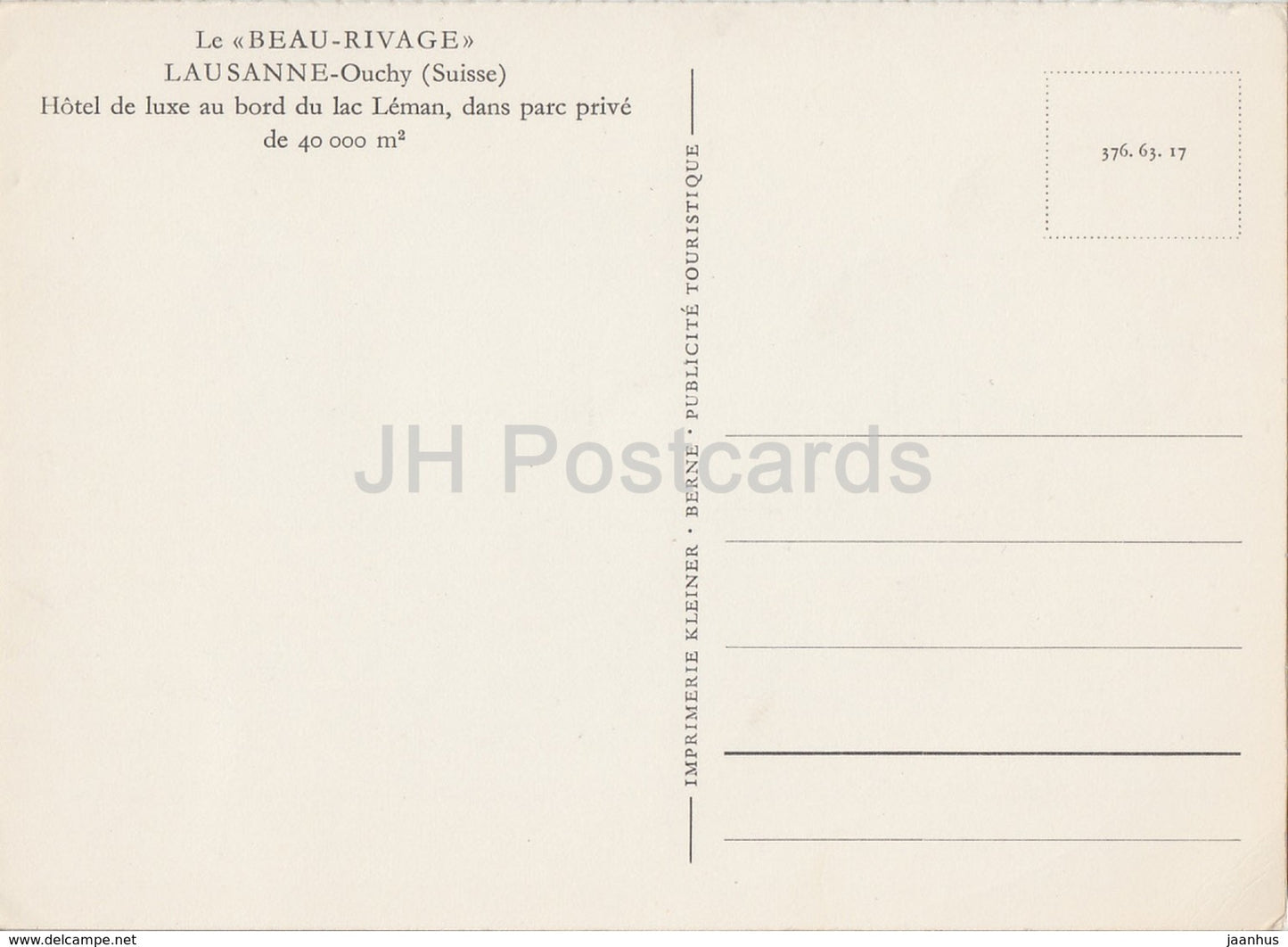 Lausanne Ouchy - Beau Rivage - hôtel - voilier - 1960 - Suisse - inutilisé