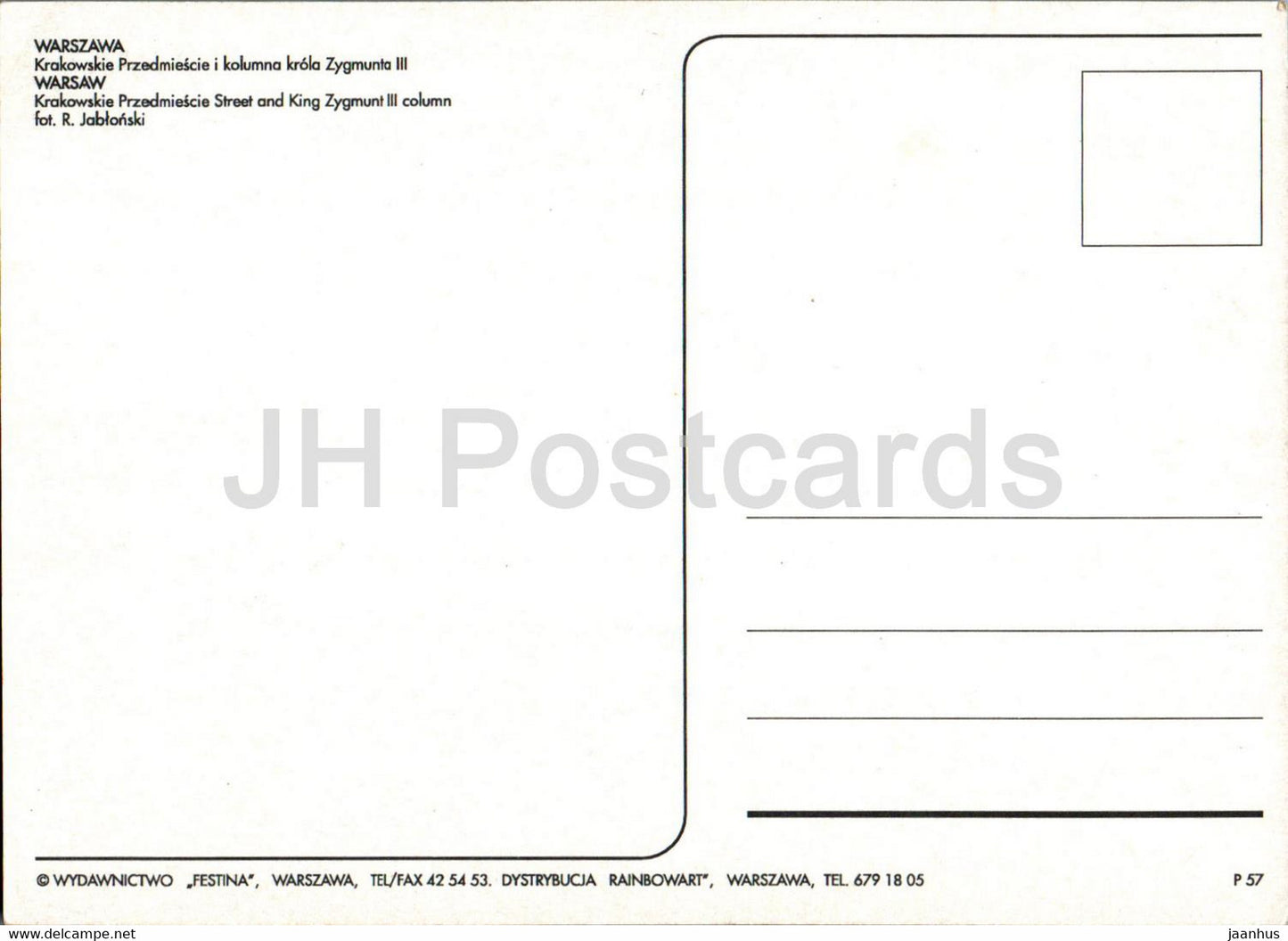 Warsaw - Warszawa - Krakowskie Przedmiescie Street and King Zygmunt III column - Poland - unused