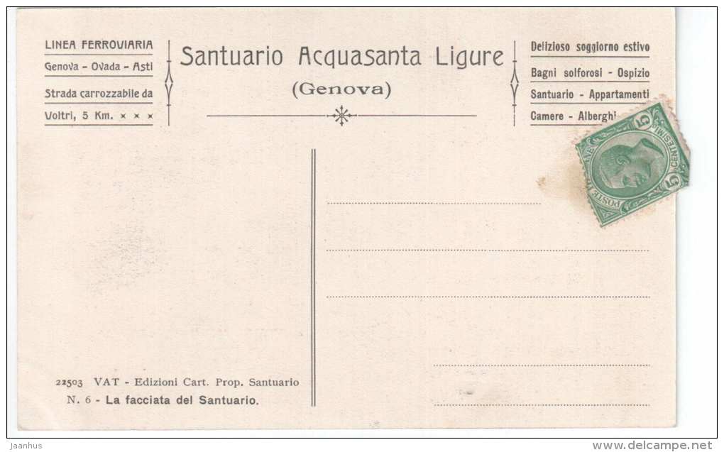 Santuario Acquasanta Ligure Genova - sanctuary - No 6 - La Facciata del Santuario - Italy - unused - JH Postcards