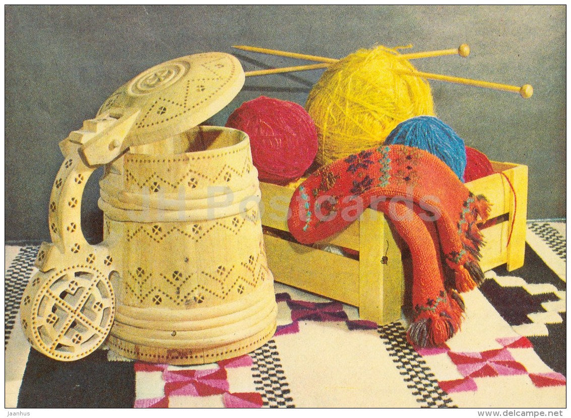 New Year Greeting card - 2 - beer mug - gloves - clew - 1983 - Estonia USSR - unused - JH Postcards