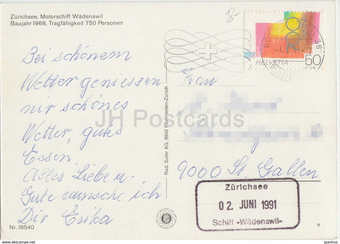 Zurichsee - motorschiff Wadenswil - bateau à passagers - 18540 - 1991 - Suisse - d'occasion