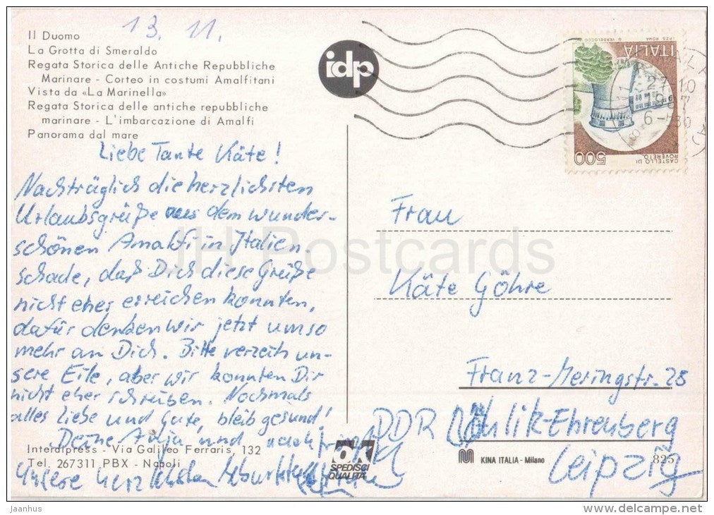Saluti da Amalfi - Campania - 825 - Italia - Italy - sent from Italy to Germany 1987 - JH Postcards