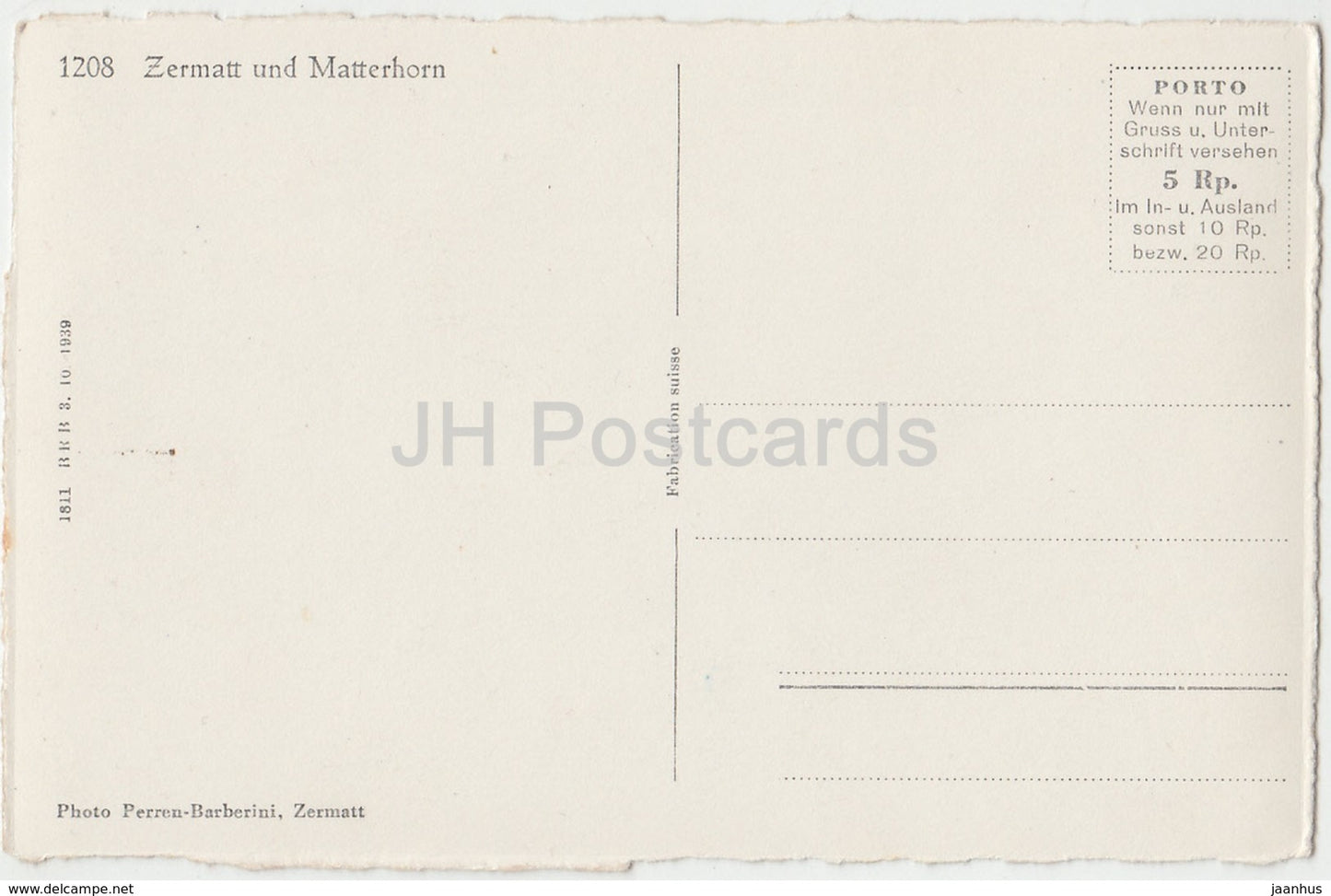Zermatt und Matterhorn - 1208 - Switzerland - old postcard - unused