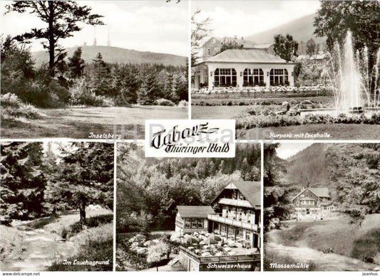 Tabarz - Thuringer Wald - Inselsberg - Kurpark mit Lesehalle - Schweizerhaus - Massemuhle - Germany DDR - unused - JH Postcards