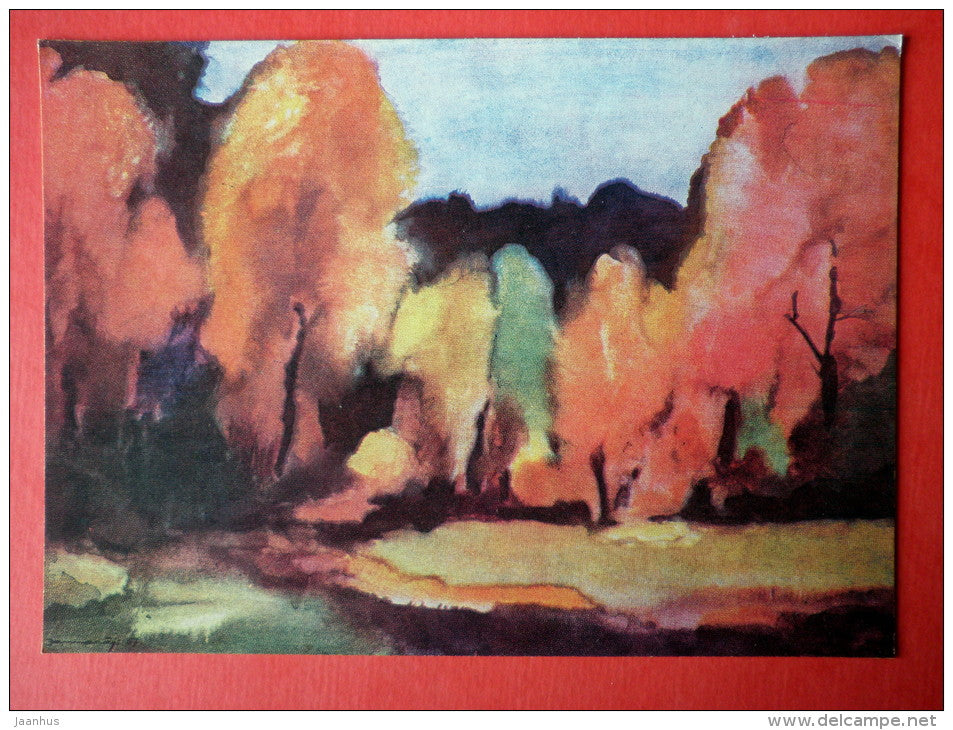 painting by O. Jaunarajs - Sunny Autumn . 1967 - aquarelle - latvian art - unused - JH Postcards