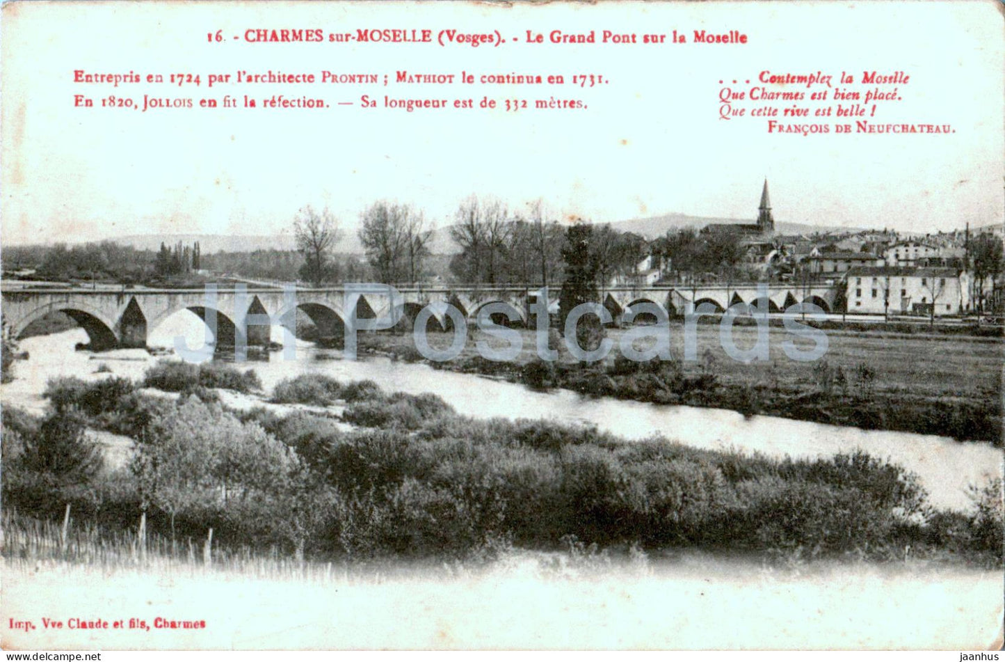 Charmes sur Moselle - Le Grand Pont sur la Moselle - bridge - 16 - old postcard - 1915 - France - used - JH Postcards