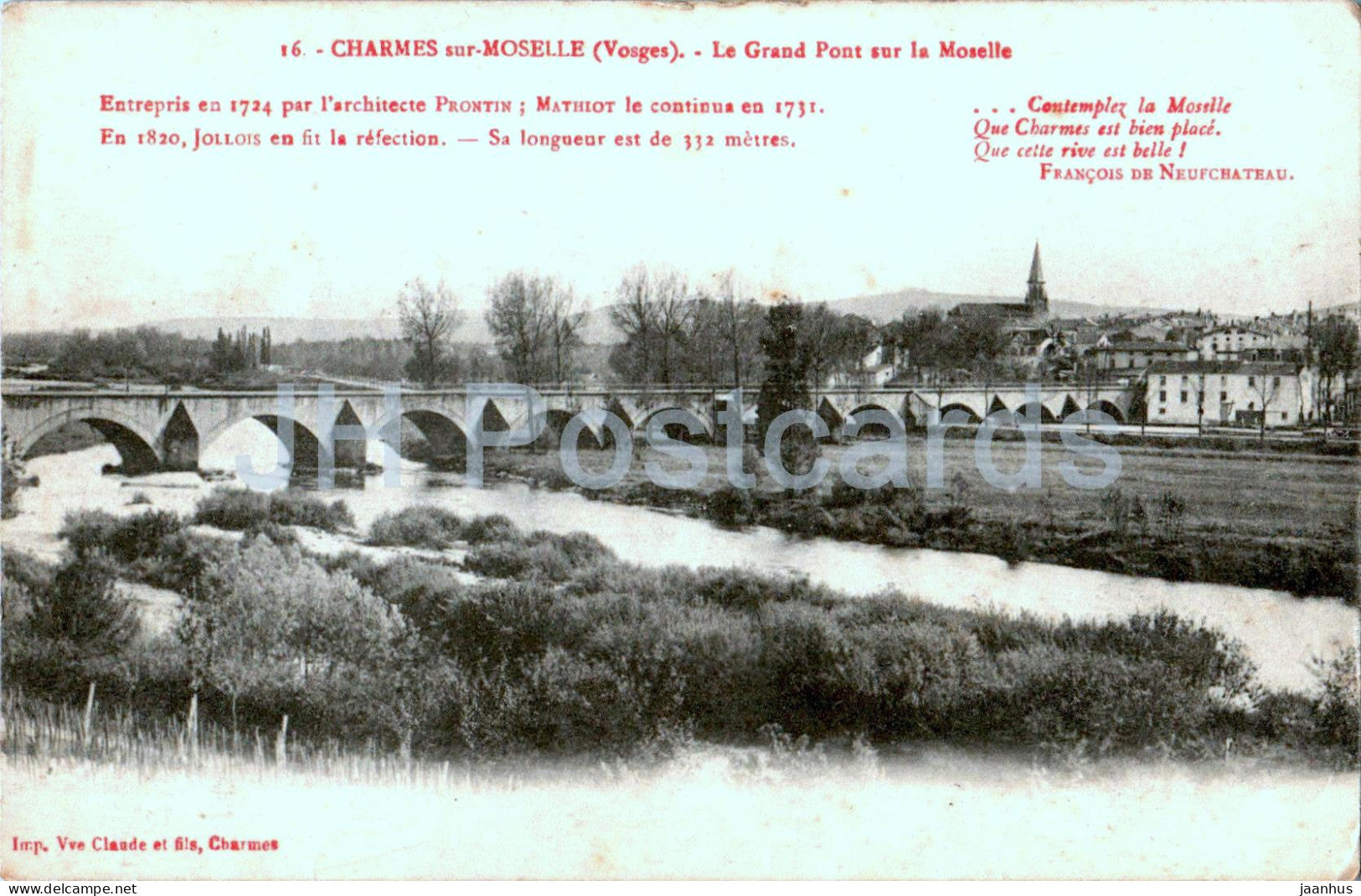 Charmes sur Moselle - Le Grand Pont sur la Moselle - bridge - 16 - old postcard - 1915 - France - used - JH Postcards