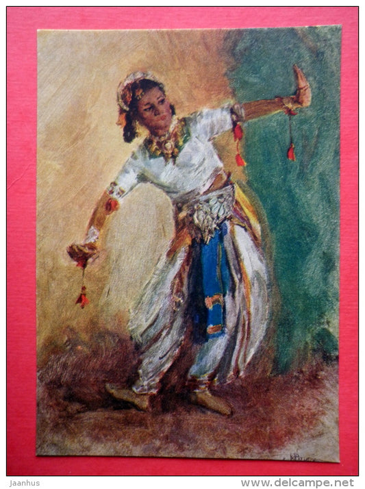 painting by Konstantin Finogenov - Dancer from Bombay - woman - russian art - unused - JH Postcards