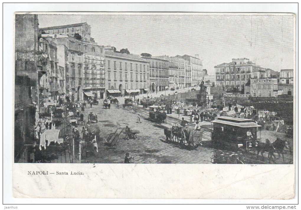 Santa Lucia - Napoli - tram - horses - sent from Weltevreden Singapur (Dutch East Indies) to Russia 1911 - Italy - used - JH Postcards