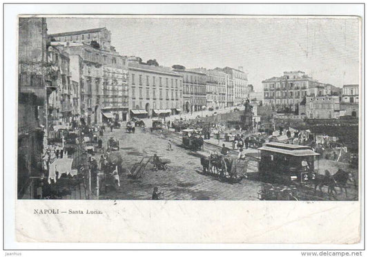 Santa Lucia - Napoli - tram - horses - sent from Weltevreden Singapur (Dutch East Indies) to Russia 1911 - Italy - used - JH Postcards