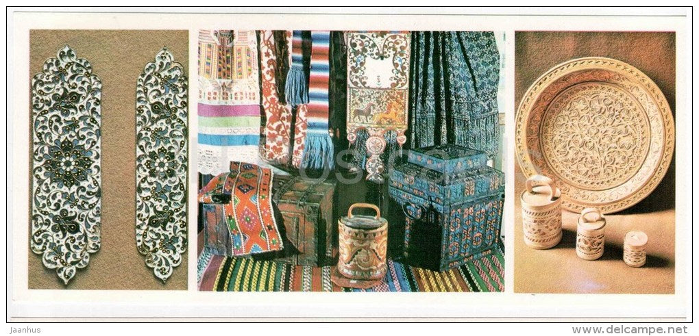 Enamel Art - museum exposition - carving on birch bark - Veliky Ustyug - Russia USSR - 1977 - unused - JH Postcards