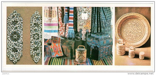 Enamel Art - museum exposition - carving on birch bark - Veliky Ustyug - Russia USSR - 1977 - unused - JH Postcards