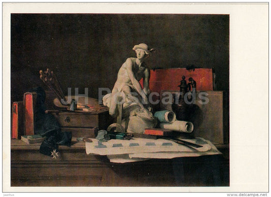 painting by Jean-Baptiste Simeon Chardin - Still Life with Attributes of Art - English Art - 1970 - Russia USSR - unused - JH Postcards