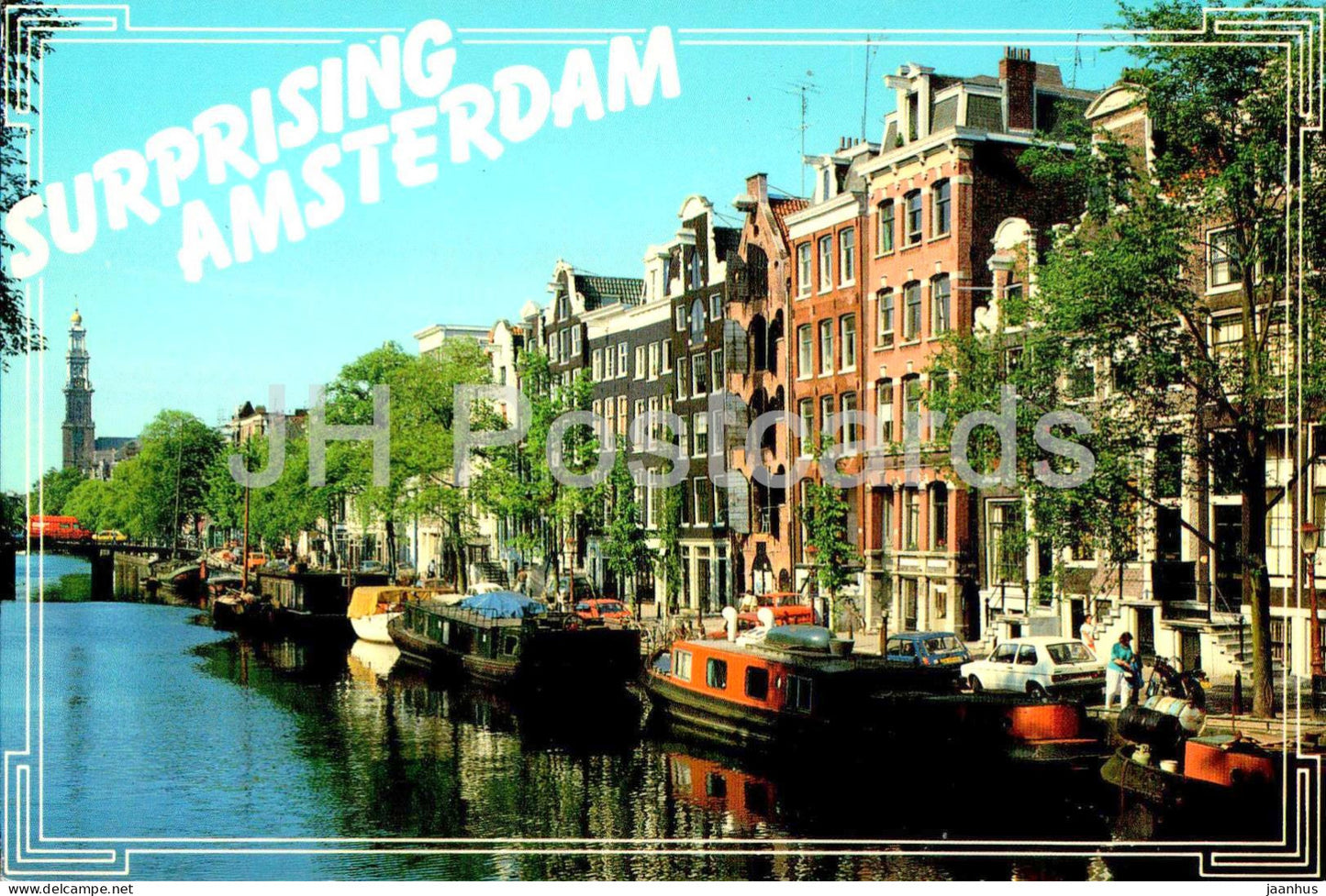 Surprising Amsterdam - Prinsengracht with the West Church in the background - boat - 1986 - Netherlands - used - JH Postcards