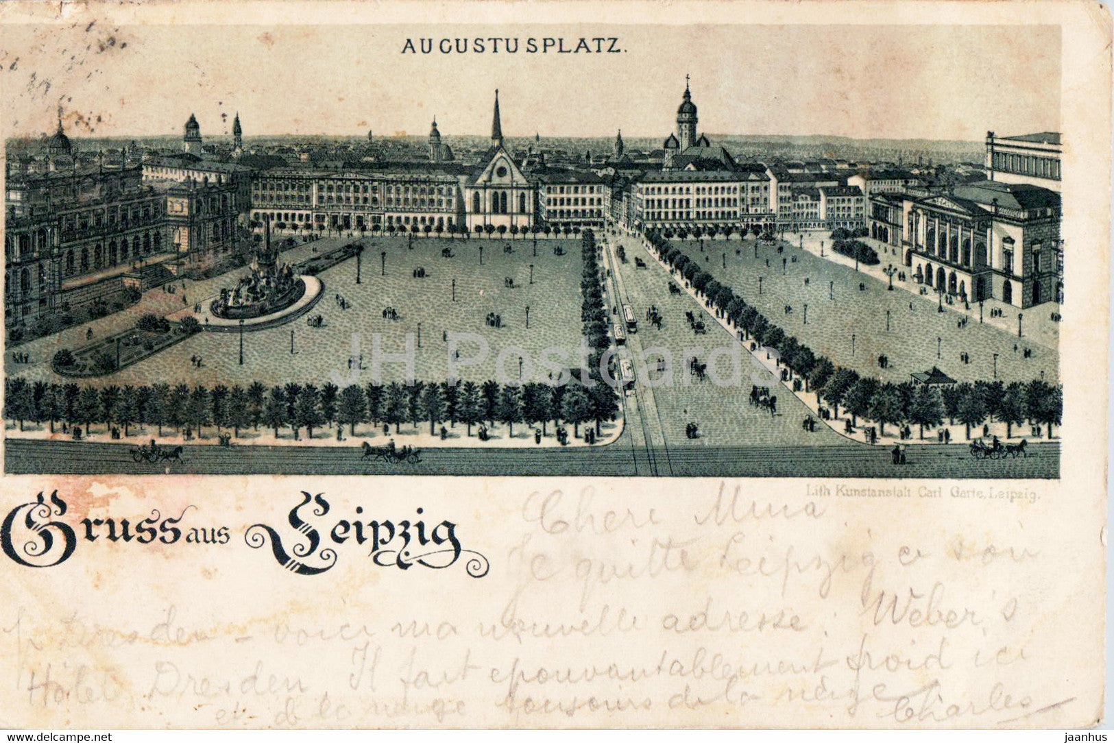 Gruss aus Leipzig - Augustusplatz - old postcard - 1901 - Germany - used - JH Postcards