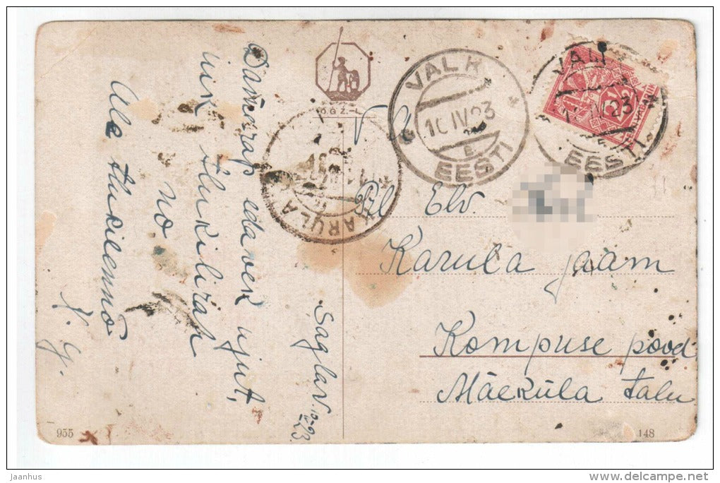 illustration - watermill - O. G. Z. - 955 - circulated in Estonia 1923 , Valk , Karula - used - JH Postcards