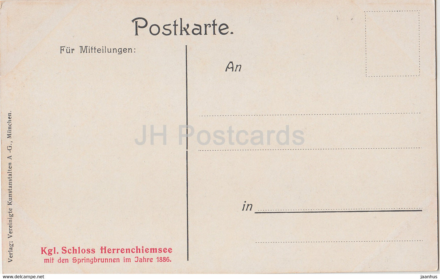 Kgl Schloss Herrenchiemsee mit den Springbrunnen im Jahre 1886 - castle - old postcard - Germany - unused