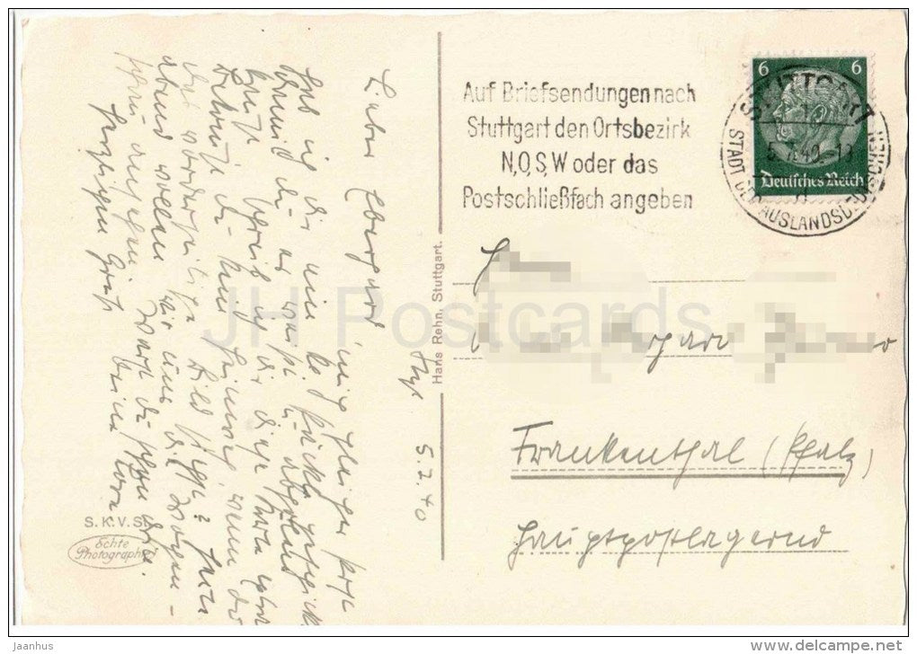 Stuttgart - Blick vom Hasenberg  - 2538 - Germany - 1940 gelaufen - JH Postcards