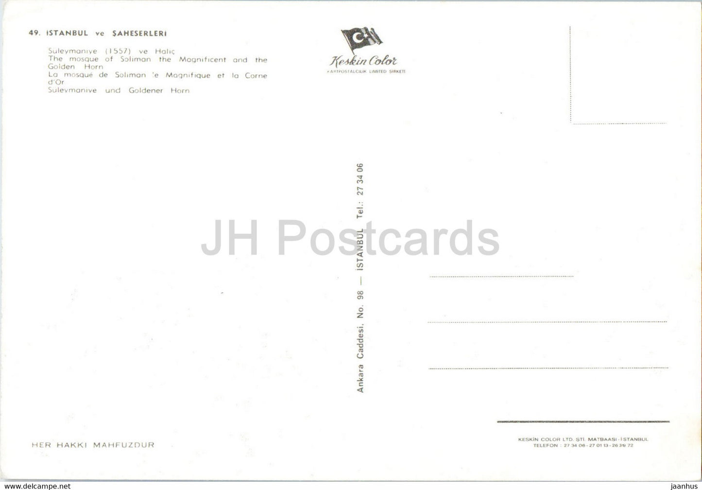 Istanbul - The Mosque of Soliman the Magnificent and the Golden Horn - 49 - Keskin - Turkey - unused