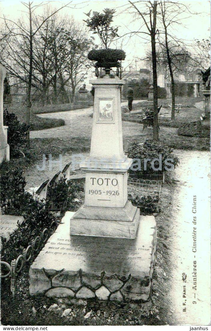 Asnieres - Cimetiere des Chiens - Dog Cemetery - Toto - 9 - old postcard - 1917 - France - used - JH Postcards