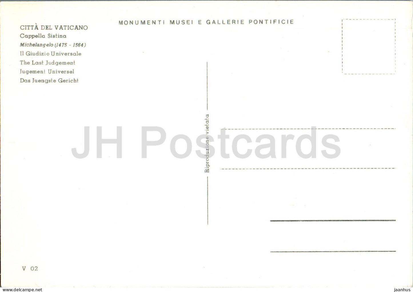Vatican - Vaticano - Cappella Sistina - Michel-Ange - Il Giudizio Universale - Le Jugement dernier - Vatican - inutilisé 