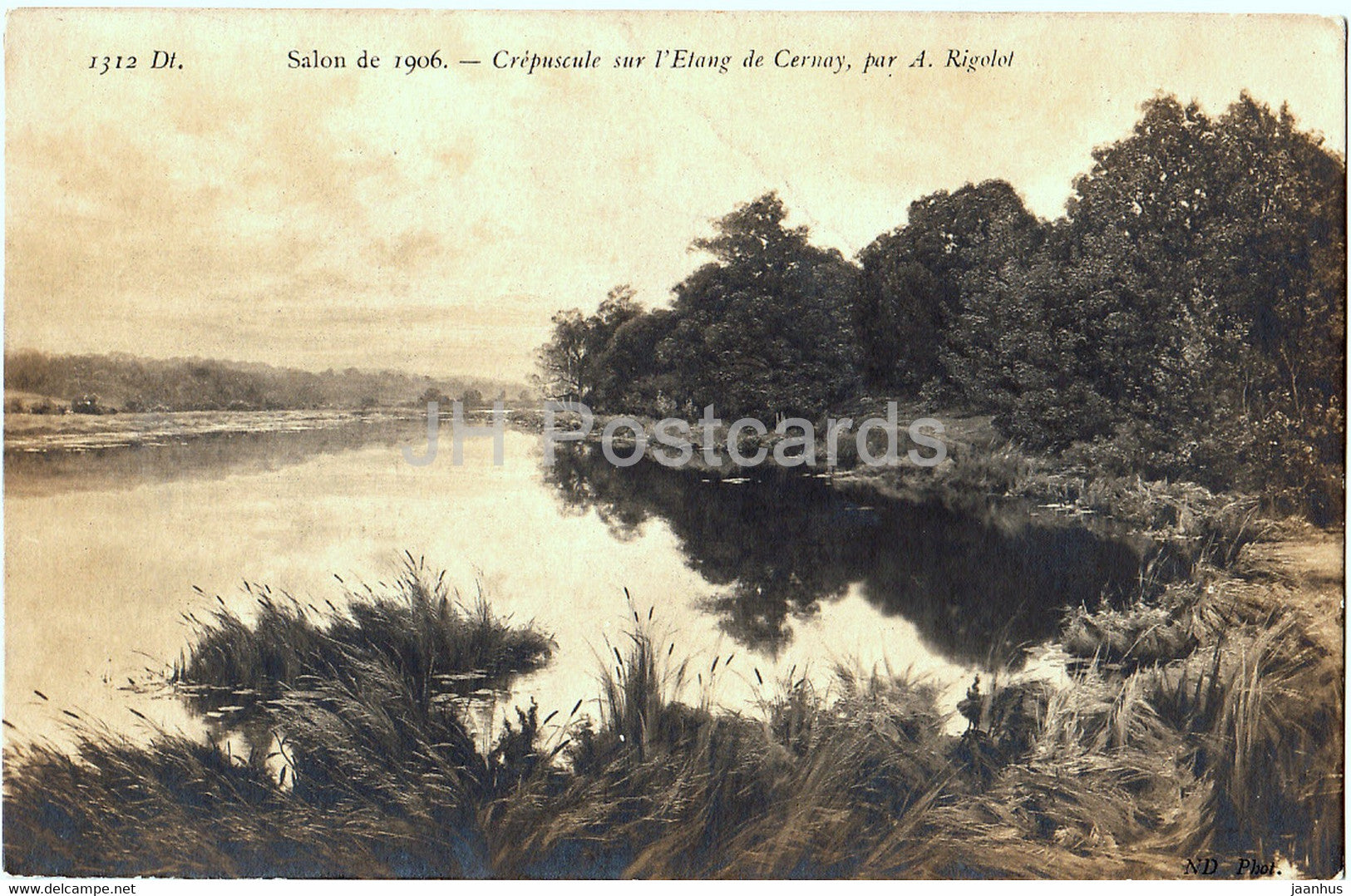 painting by A. Rigolot - Crepuscule sur l'Etang de Cernay - Salon de 1906 - French art - old postcard - France - unused - JH Postcards