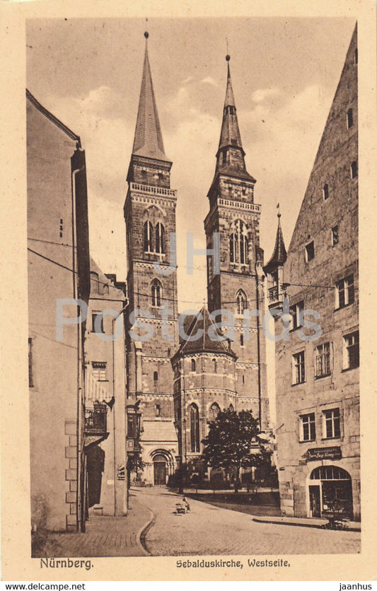 Nurnberg - Sebalduskirche - Westseite - 51 - church - old postcard - Germany - unused - JH Postcards
