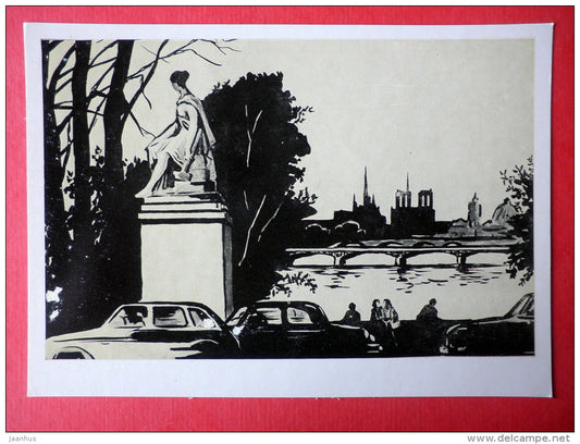 illustration by N. Dolgorukov - On the Bridge - Paris - 1974 - Russia USSR - unused - JH Postcards