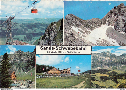 Santis-Schwebebahn - Schwagalp 1361 m - Santis 2504 m - cable car - multiview - Switzerland - 1963 - used - JH Postcards