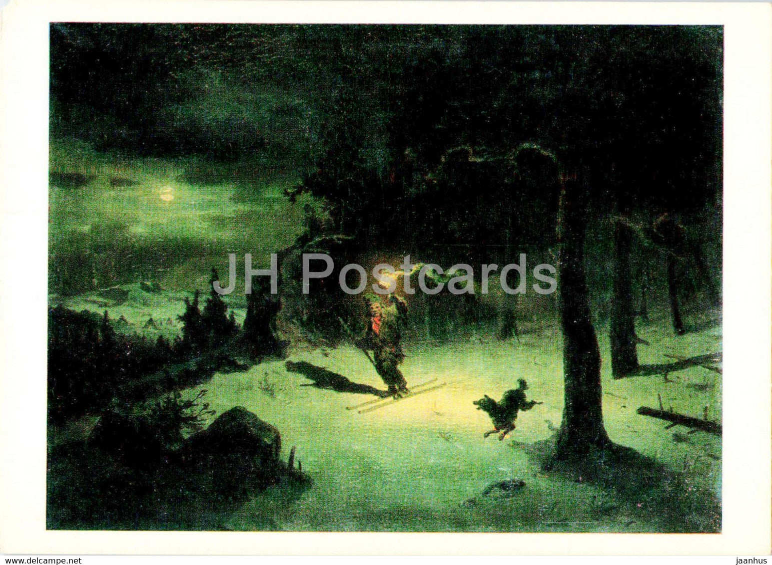 painting by Axel Nordgren - Laplander with a torch - Swedish Art - 1989 - Russia USSR - unused - JH Postcards