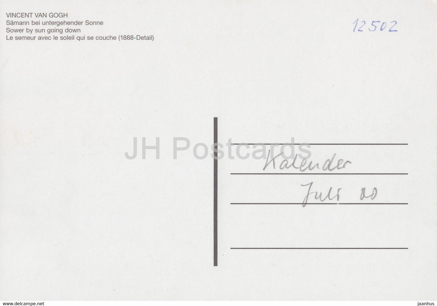 painting by Vincent van Gogh - Samann bei untergehende Sonne - Sower by Sun going down - Dutch art - Germany - unused