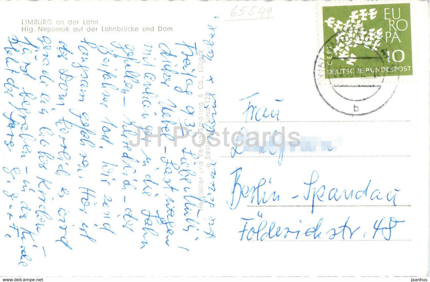 Limburg an der Lahn - Hlg Nepomuk auf der Lahnbrucke und Dom - cathedral - 1961 - Germany - used