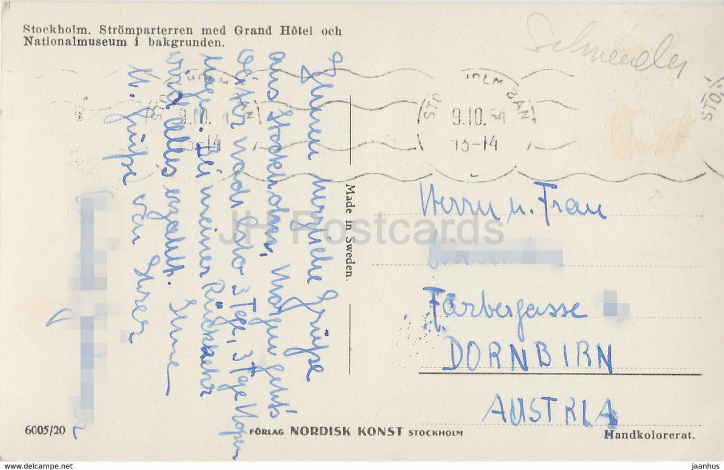 Stockholm - Stromparterren med Grand Hotel och Nationalmuseum i bakgrunden - museum old postcard - 1954 - Sweden - used