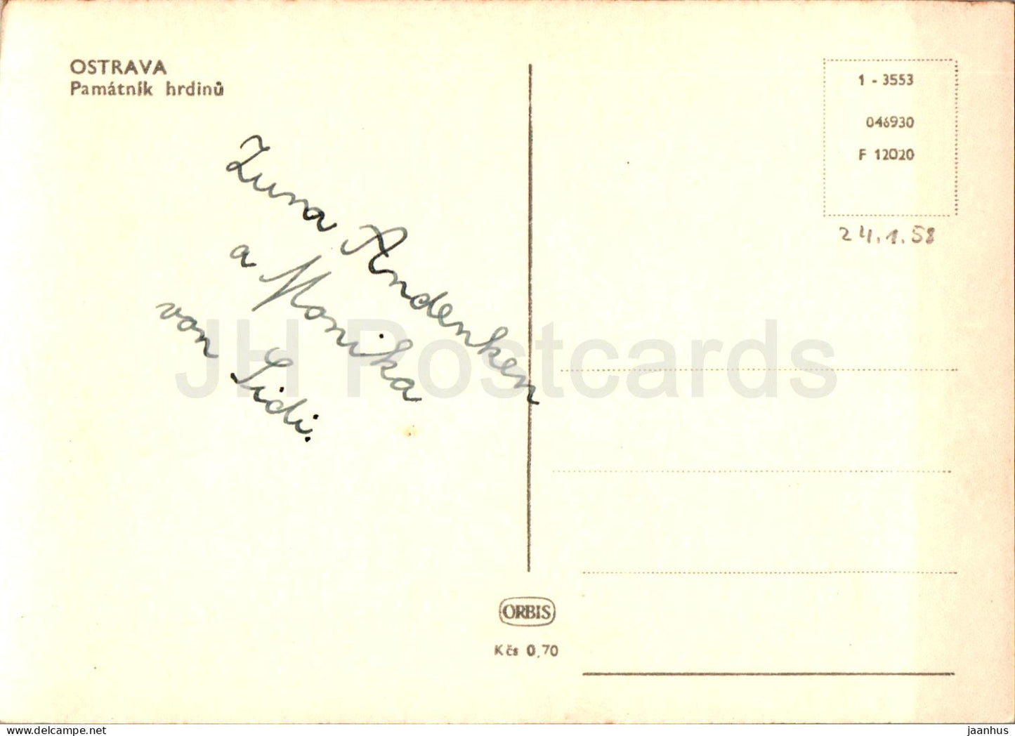 Ostrava - Pamatnik hrdinu - Monument of a hero - Czech Repubic - Czechoslovakia - used