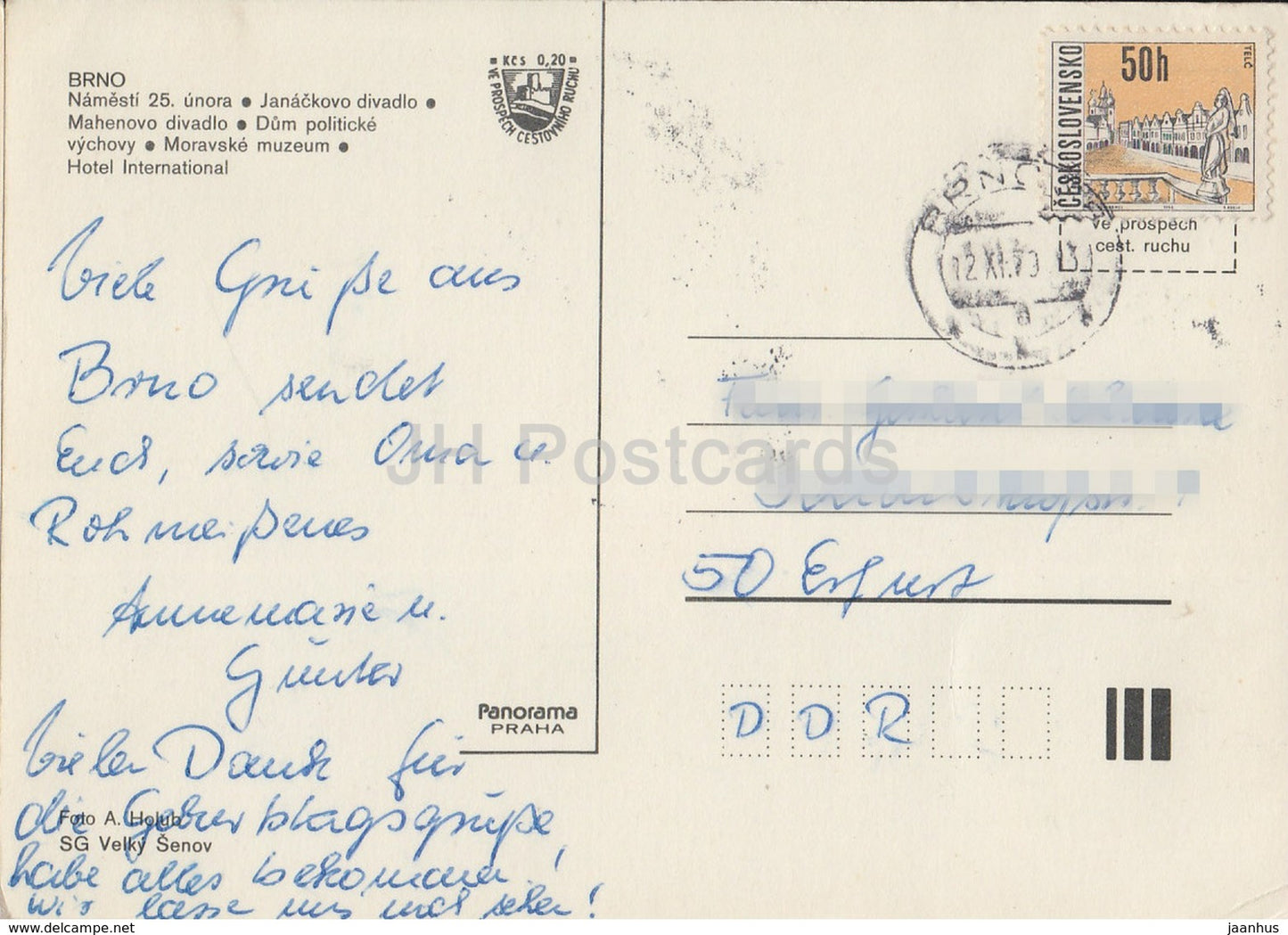 Brno - Place du 25 Février - voitures - théâtre - hôtel International - Tchécoslovaquie - République tchèque - 1979 - occasion