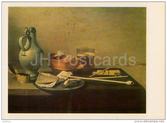 painting by Pieter Claesz - Pipes and Brazier , 1636 - Dutch art - Russia USSR - 1982 - unused - JH Postcards