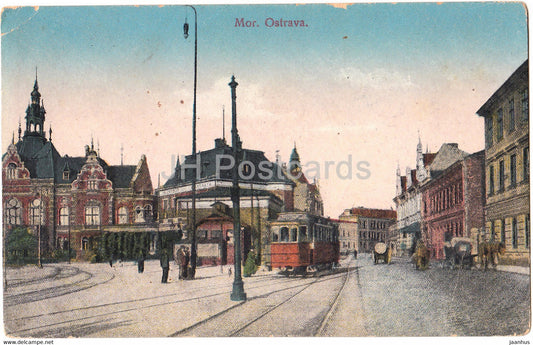Mor Ostrava - tram - old postcard - Czech Republic - used - JH Postcards