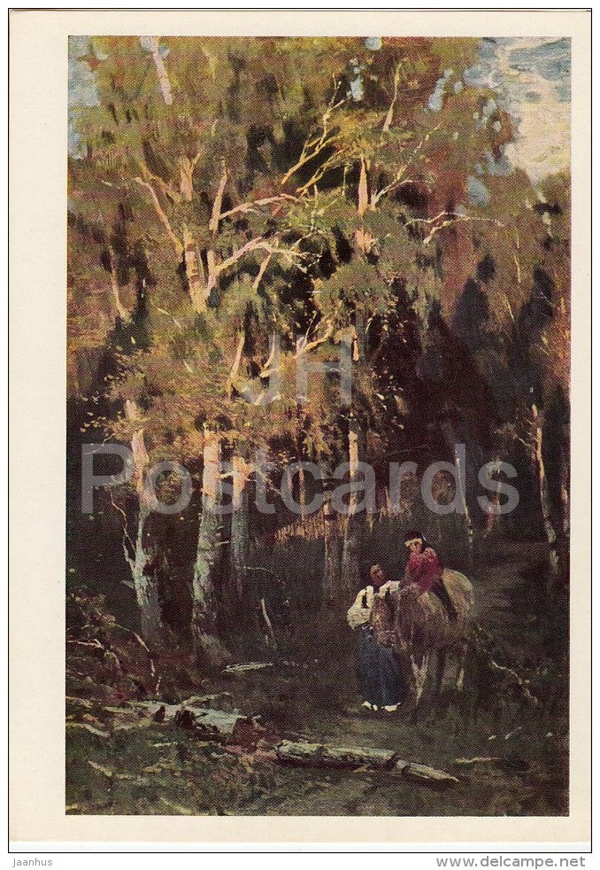 painting by F. Vasilyev - Road in the Birch Forest - horse - Russian art - 1965 - Russia USSR - unused - JH Postcards