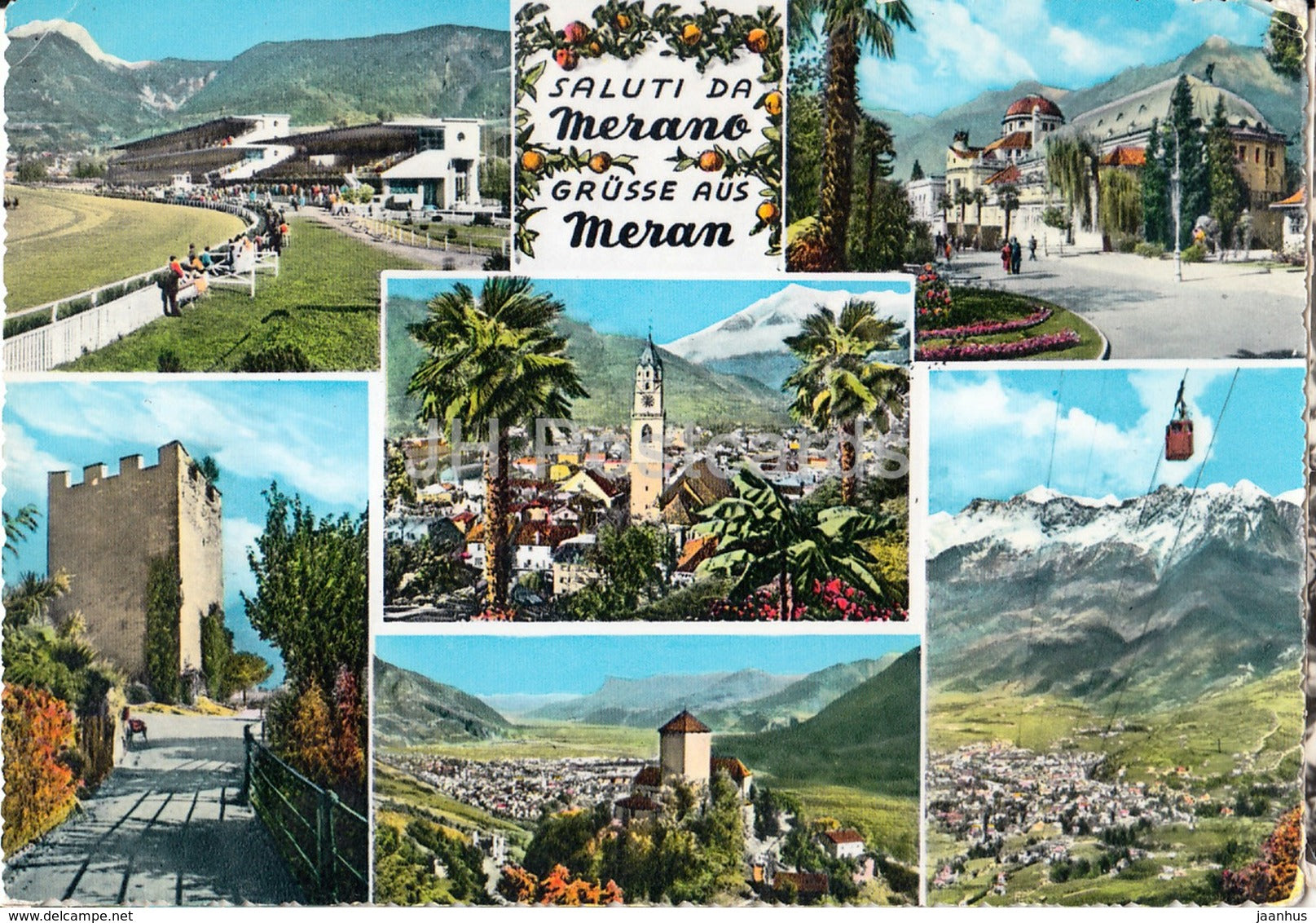 Saluti da Merano - Grusse aus Meran - multiview - 380 - Italy - 1960 - used - JH Postcards