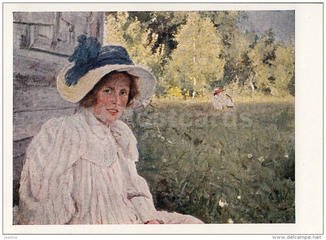 painting by V. Serov - The Summer , 1895 - hat - Russian Art - 1964 - Russia USSR - unused - JH Postcards