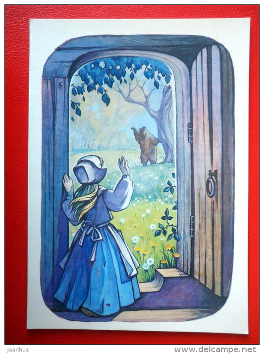 illustration by T. Narskaya - Bear - girl - Snow-White and Rose-Red by Grimm Brothers - 1985 - Russia USSR - unused - JH Postcards