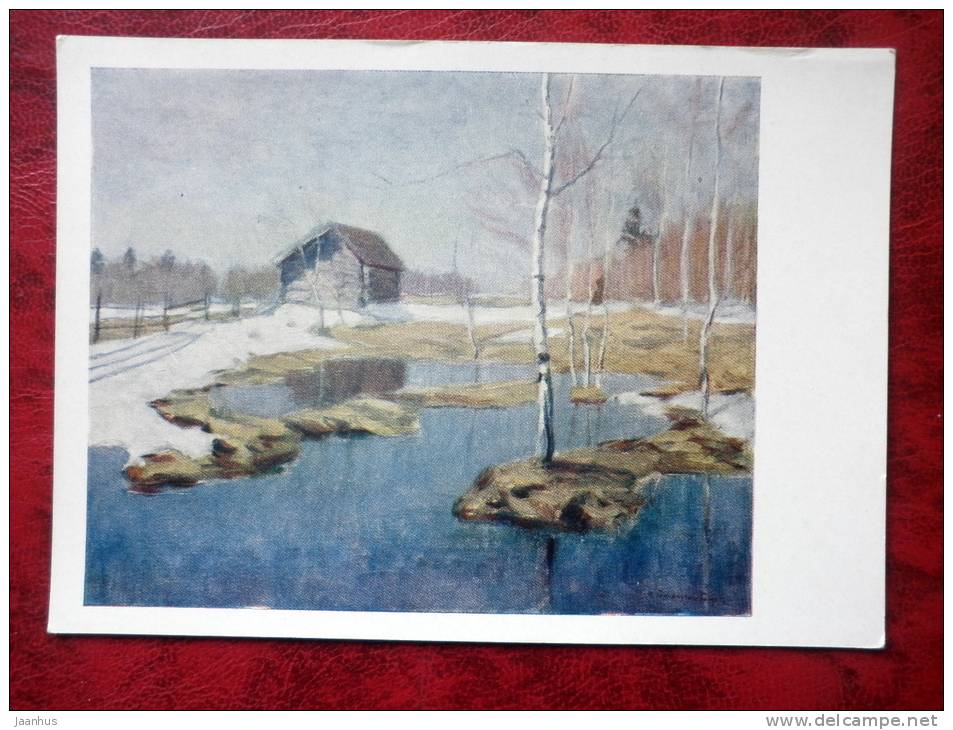 Painting by W. K. Bialynicki-Birula - spring waters - nature - russian art - unused - JH Postcards