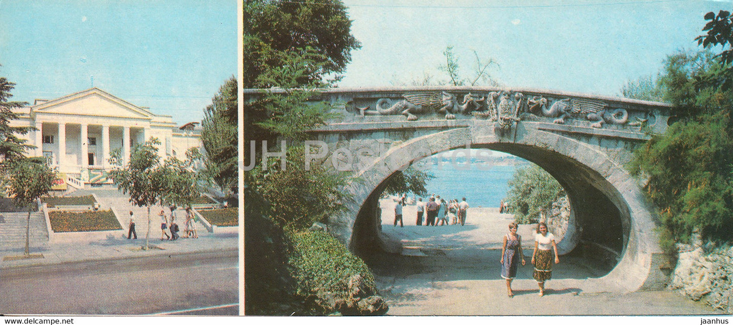 Sevastopol - cinema Pobeda - pedestrian arch bridge on Primorsky boulevard - Crimea - 1983 - Ukraine USSR - unused - JH Postcards