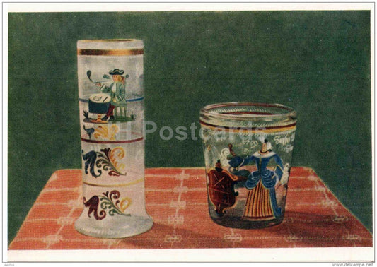 A large glass with a picture of a smoker - glass - Arts and Crafts of Germany - 1956 - Russia USSR - unused - JH Postcards