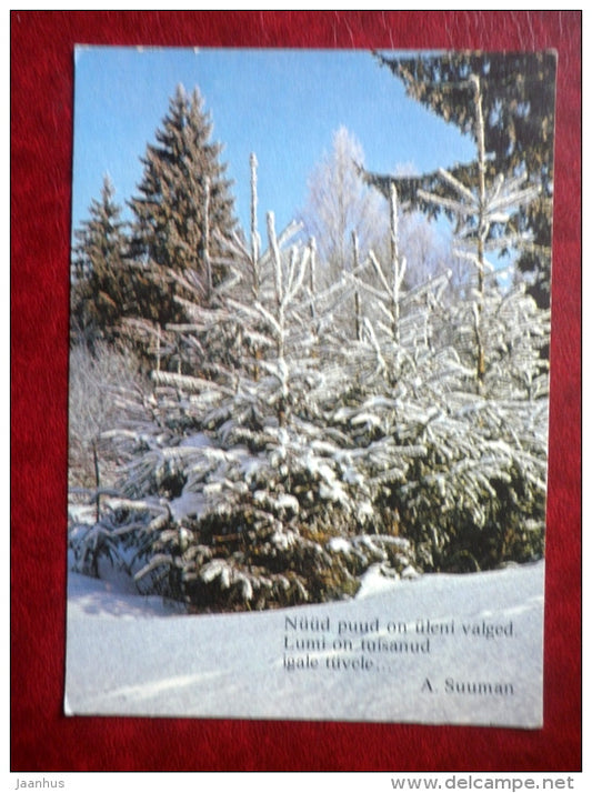 New Year Greeting card - winter forest - 1984 - Estonia USSR - used - JH Postcards