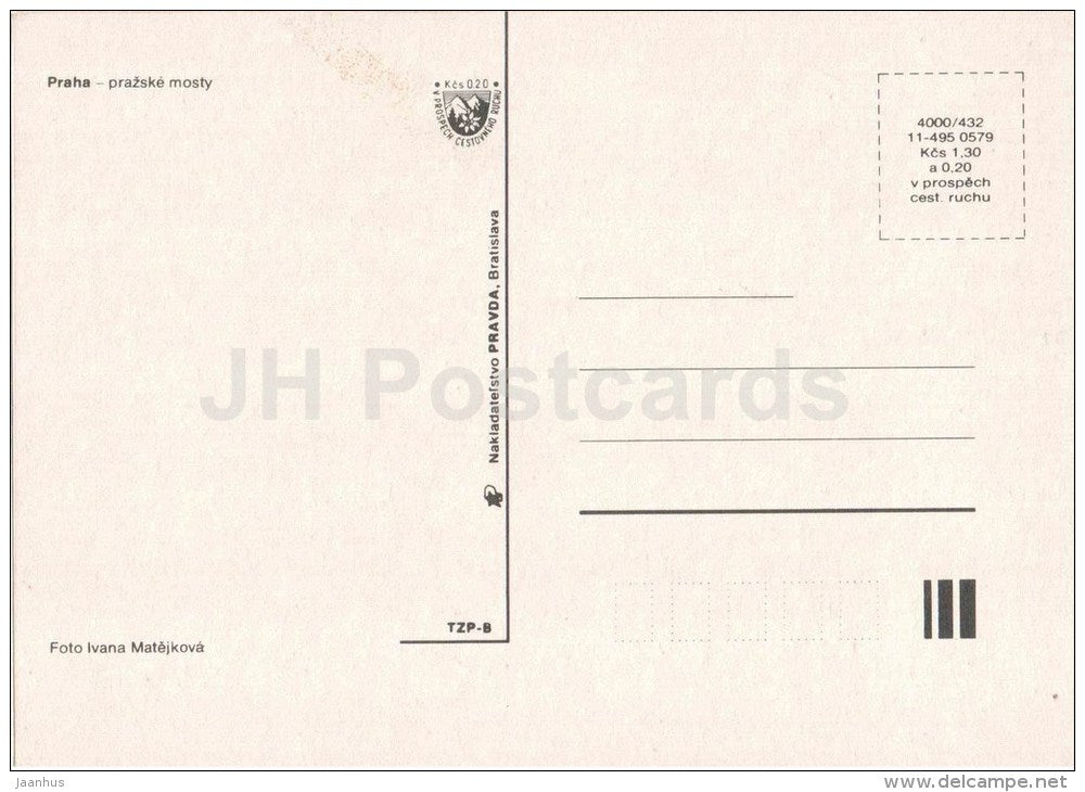 Bridges of Prague - Praha - Prague - Czechoslovakia - Czech - unused - JH Postcards