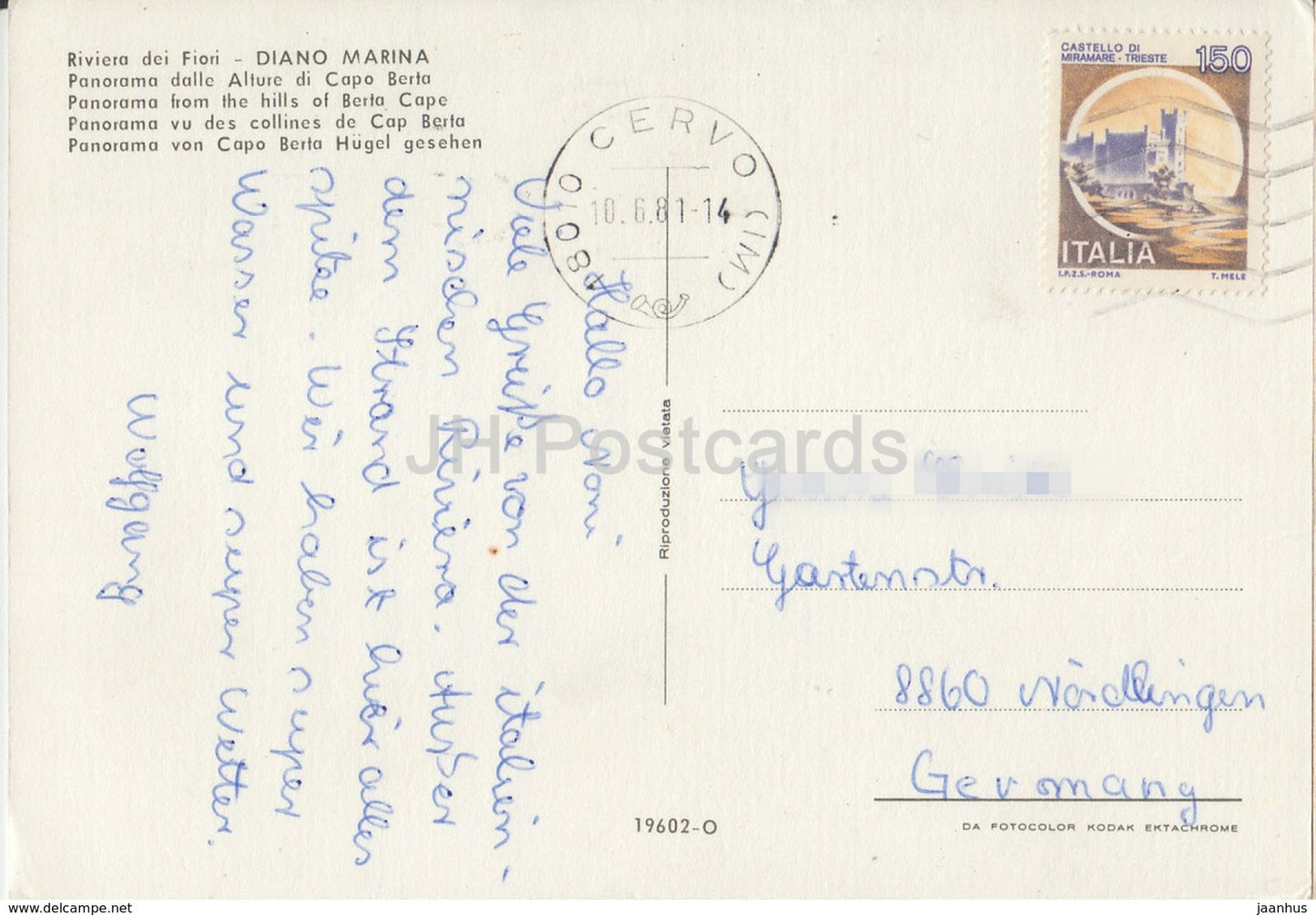Riviera dei Fiori - Diano Marina - panorama dalle Alture di Capo Berta - panoram from hills - Italy - 1981 - used