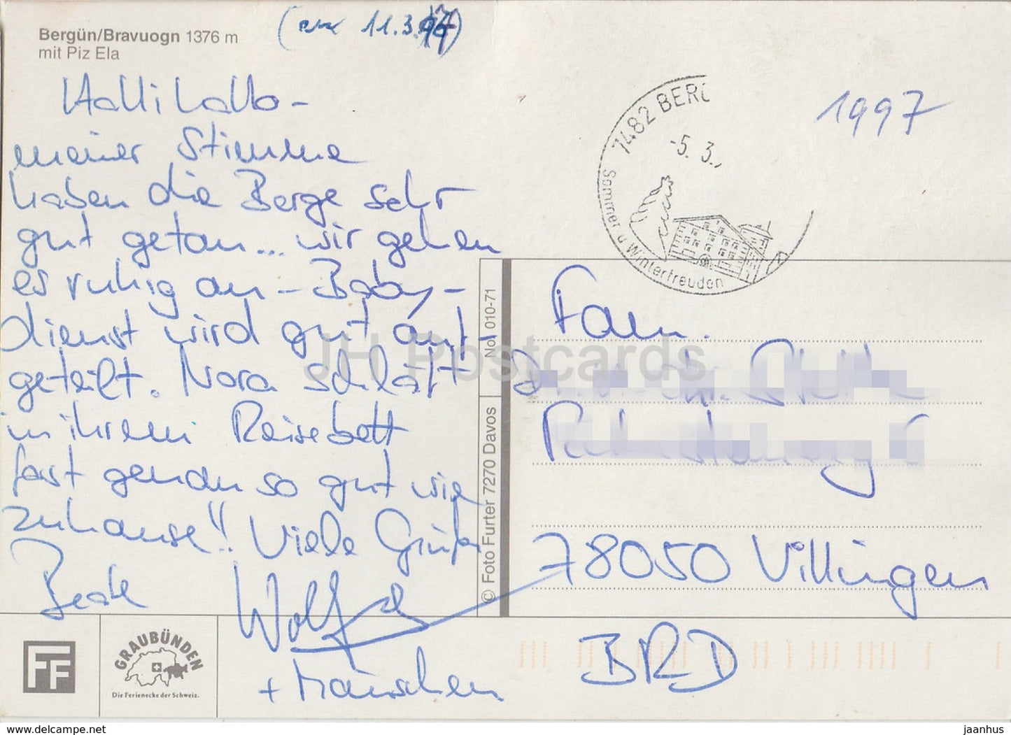 Bergun - Bravuogn 1376 m - mit Piz Ela - Schweiz - 1997 - gebraucht