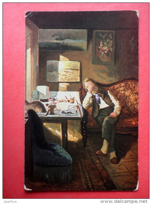 painting by V. Meshkov . Thinking Hard - 122 - Granbergs Aktienbolag - russian art - unused - JH Postcards